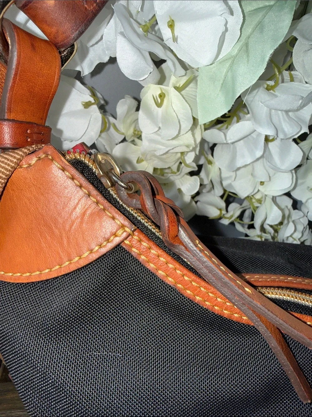 Dooney & Bourke vintage Black Nylon Hobo with Brown Leather Trim